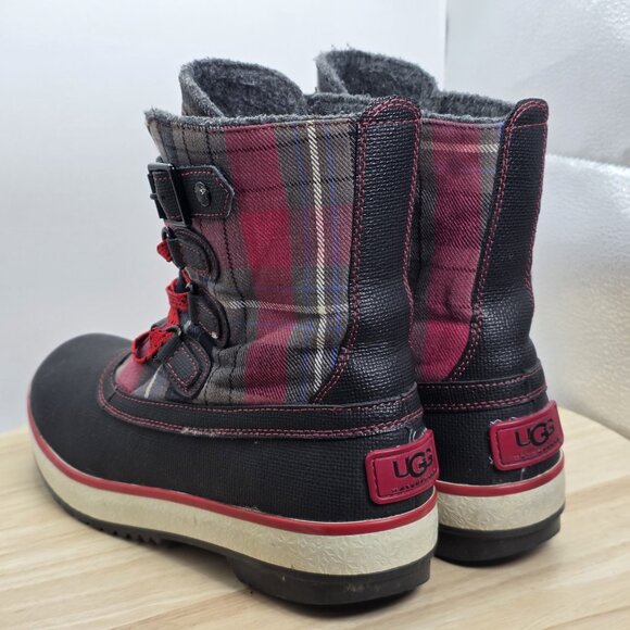 UGG Women’s Decatur Plaid Boots Waterproof Black/Red Size US 8 S/N 1001742 - Picture 7 of 10